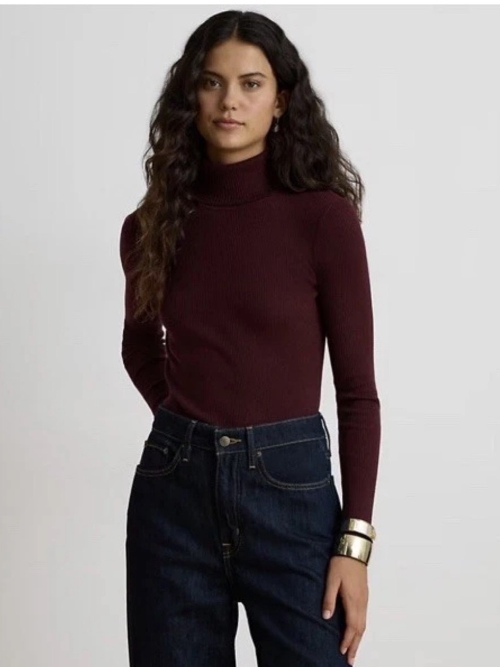 POLO RALPH LAUREN stretch ribbed turtleneck burgundy preppy fall classic size XL